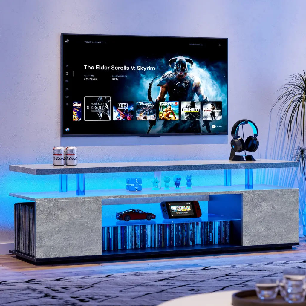 Tv Stand 70 Inch Tv Led Gaming Entertainment Center Media Storage Cabinet cubehom