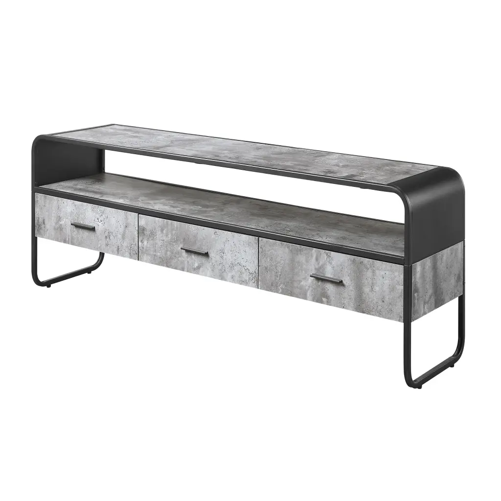 Concrete Grey and Black 3 Drawer TV Stand - Modern Living Room Furniture furniture max
