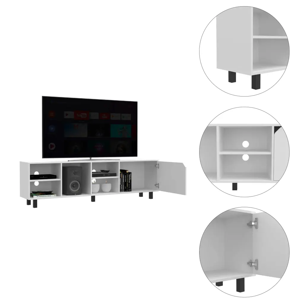 Harwich 5 Shelf TV Stand White - 70-79 Inch Particle Board Media Console furniture max