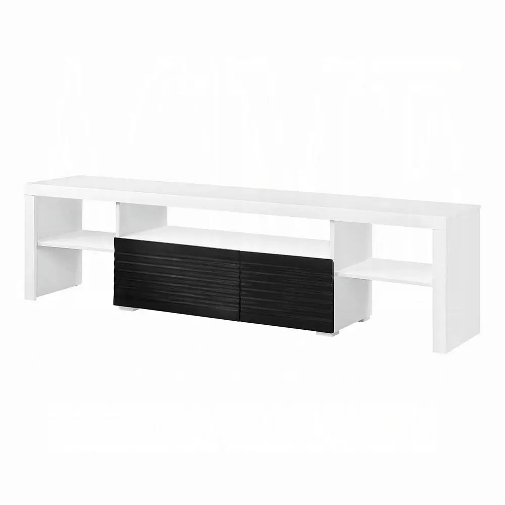 White And Black High Gloss 3 Shelf TV Stand Modern Entertainment Center furniture max