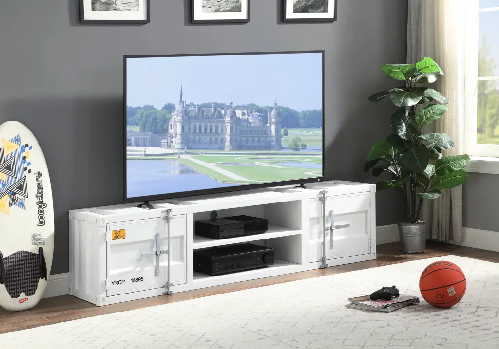 White 2 Door 2 Shelf Tv Stand Container Lock Primary Living furniture max