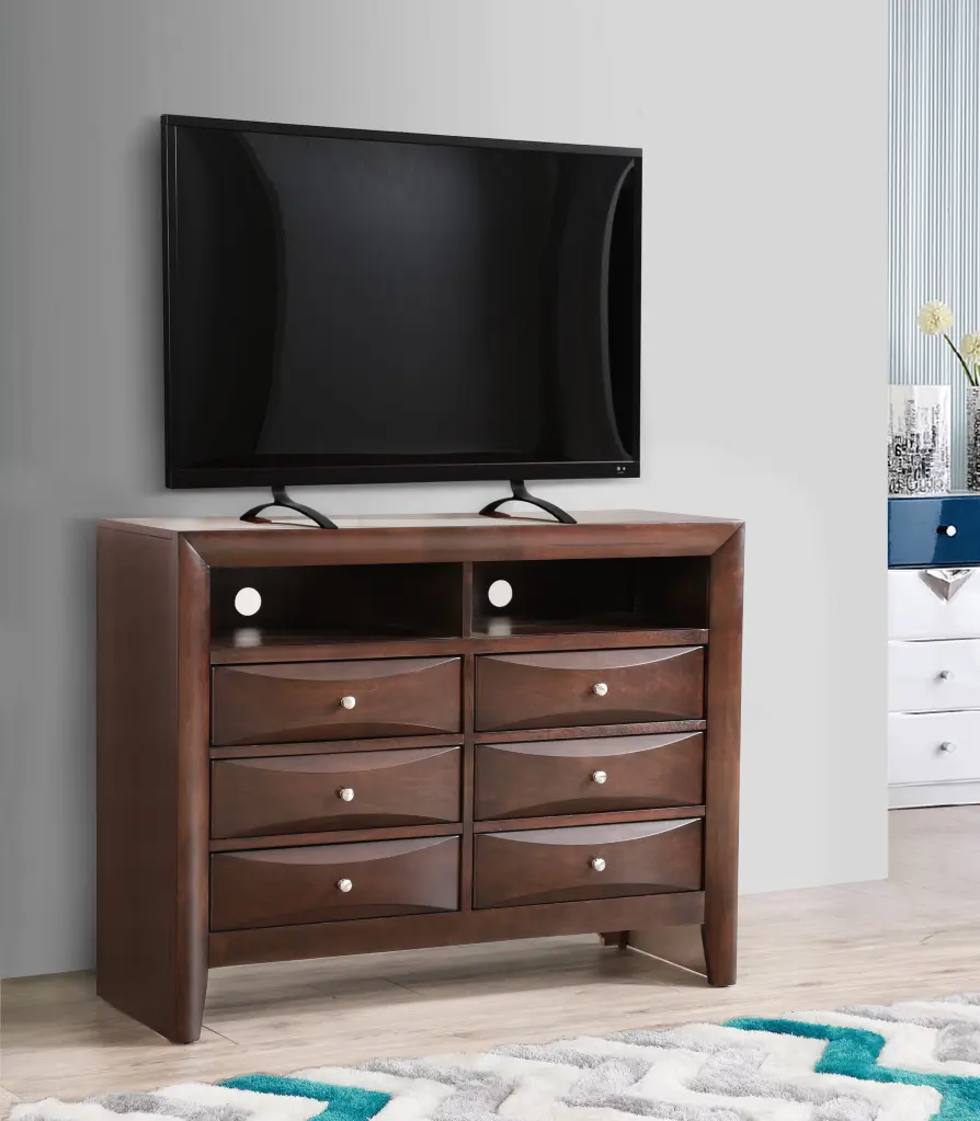 Marilla G1525 TV2 Media Chest Cappuccino Beige Particle Board Entertainment Center glory furniture