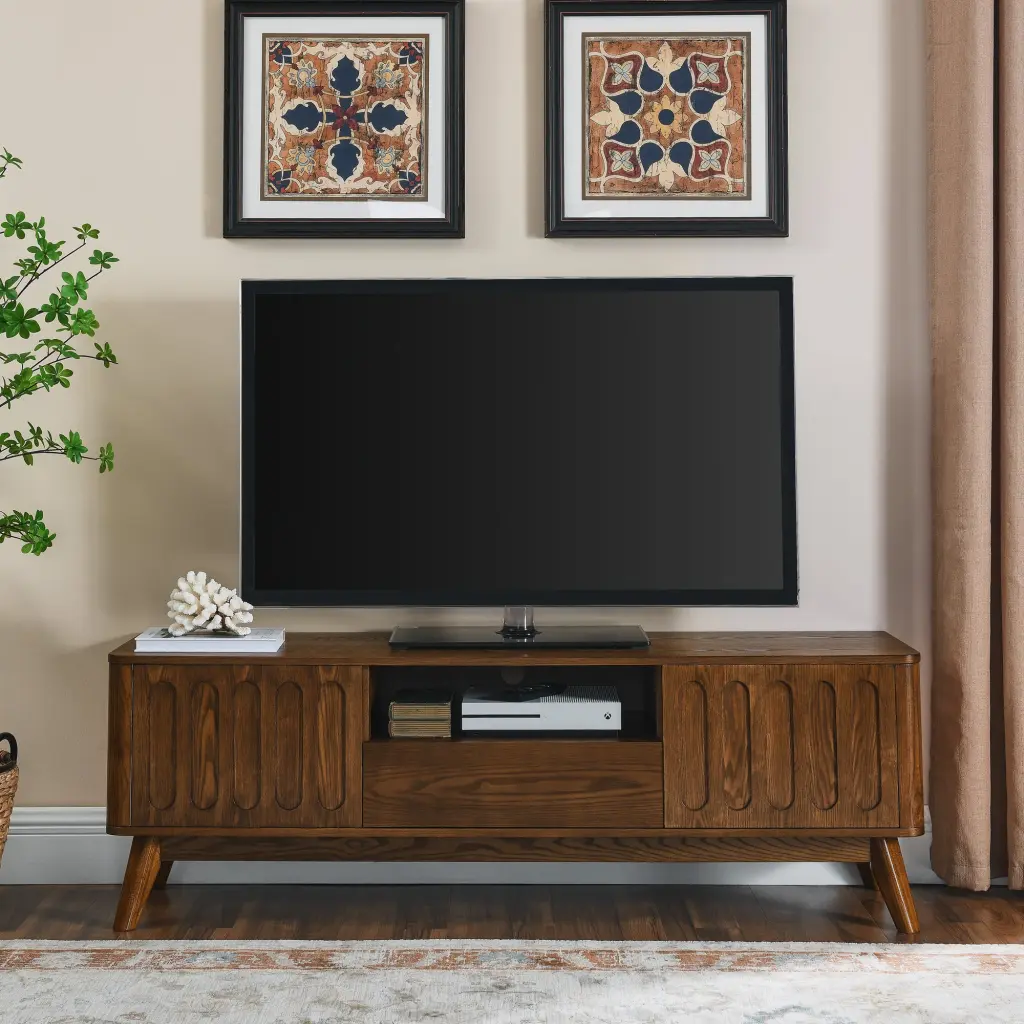 Mid Century Modern Fluted Tv Stand 65 Inch Tv Entertainment Cente haiyi furniture