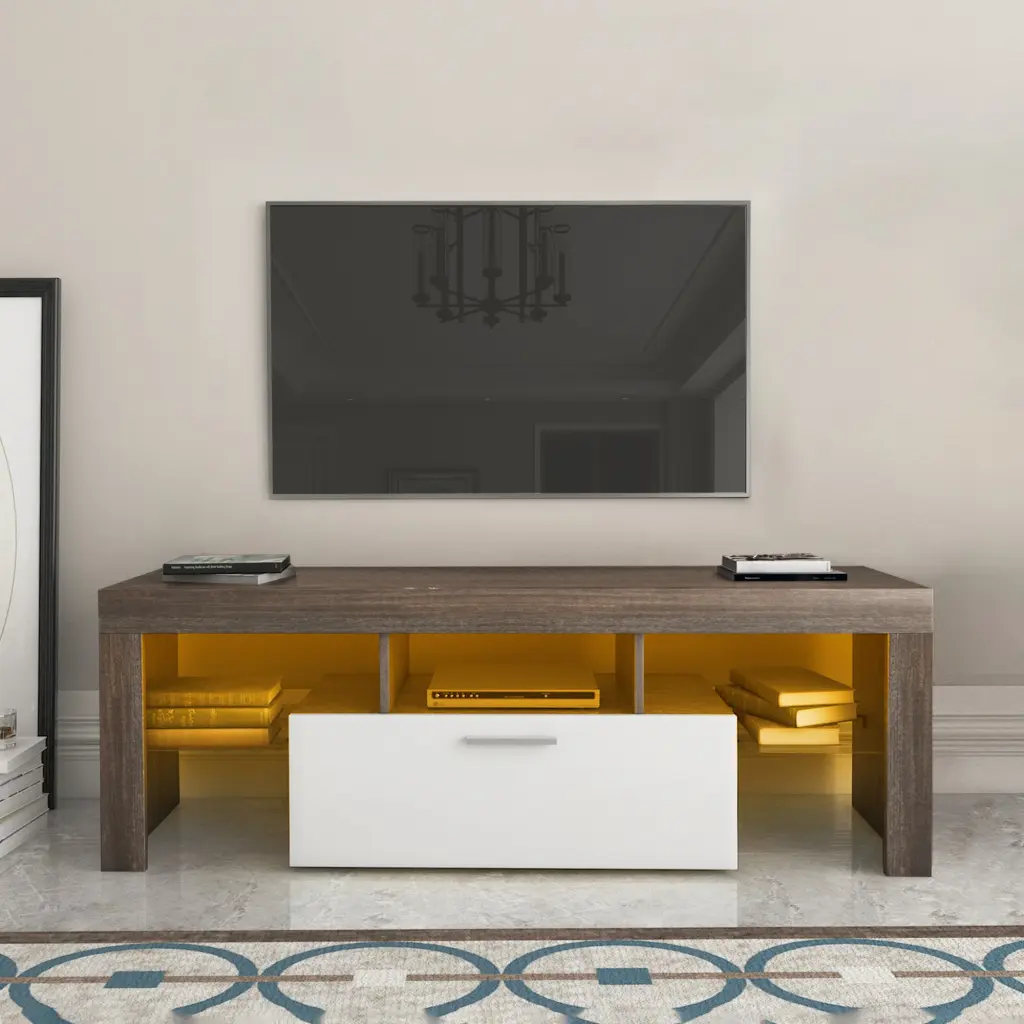 20 Minutes Quick Assembly Brown Effortless Modern TV Stand Toughened Glass jxy furniture