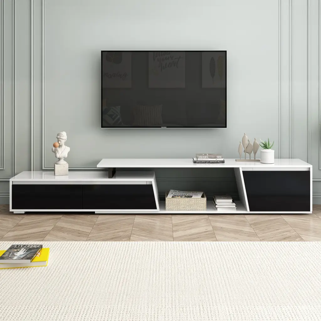 Modern Minimalist Rectangle Extendable TV Stand 2 Drawers Cabinet rnb