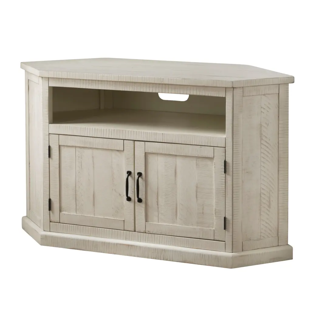 Rustic Style Wooden Corner TV Stand 2 Door Cabinet White Antique Finish royal hampton