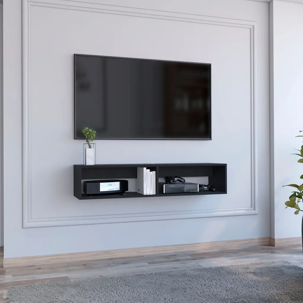 Rockwood Floating TV Stand Open Storage Shelves and Cable Management - Modern Entertainment Center rta mubles colombia