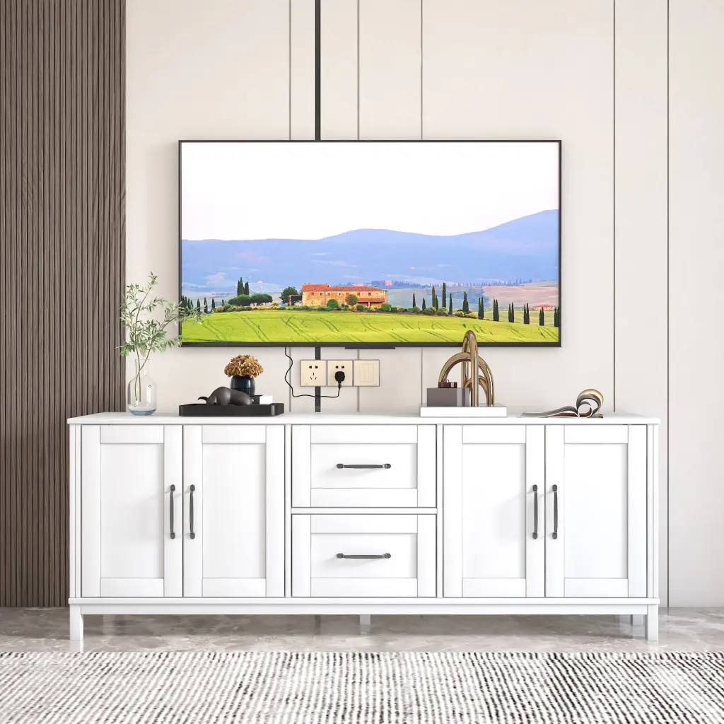 Modern White TV Stand Drawers and Cabinet Organized Entertainment shouguang simaite trade co.ltd