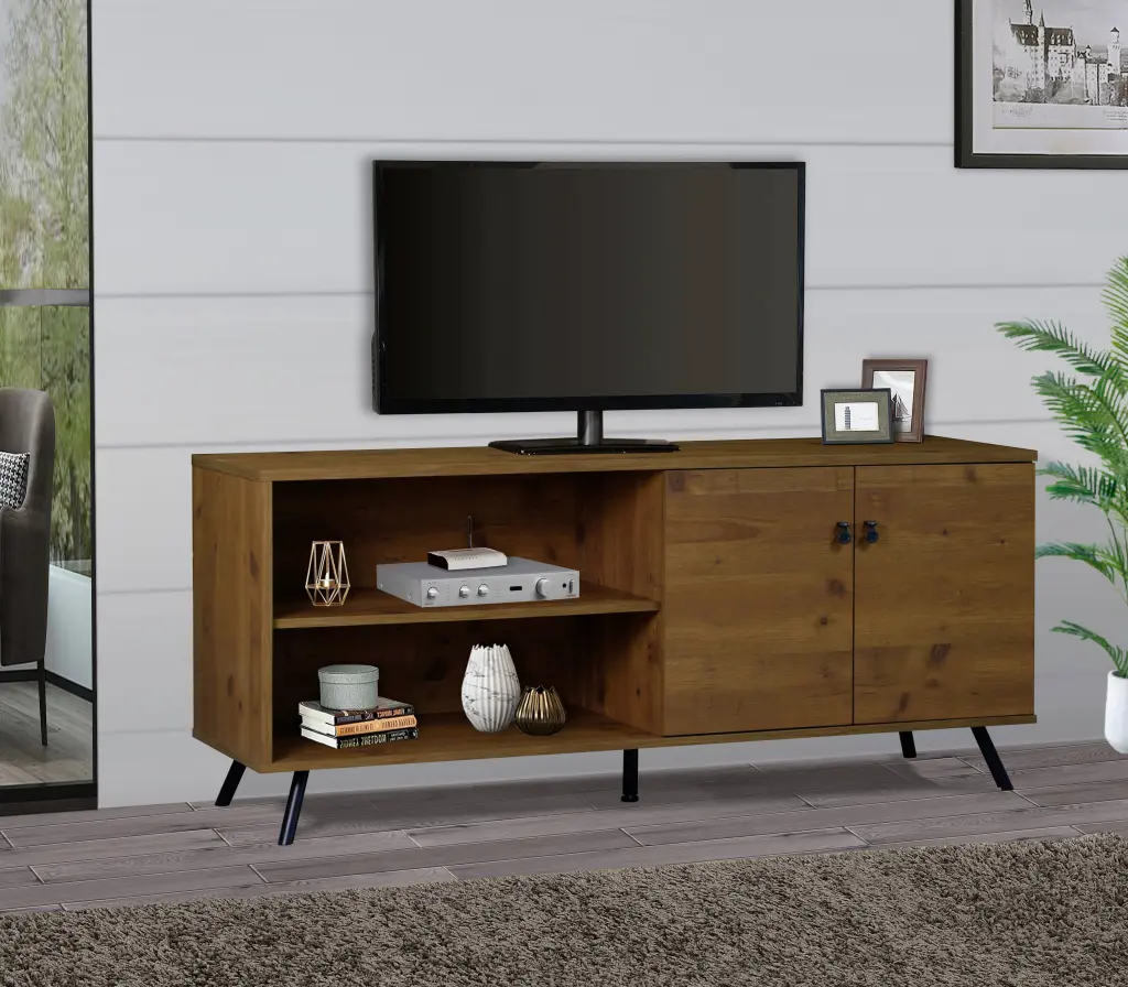 Rustic Old Pine TV Stand Adjustable Storage Long-lasting Media Console singularity