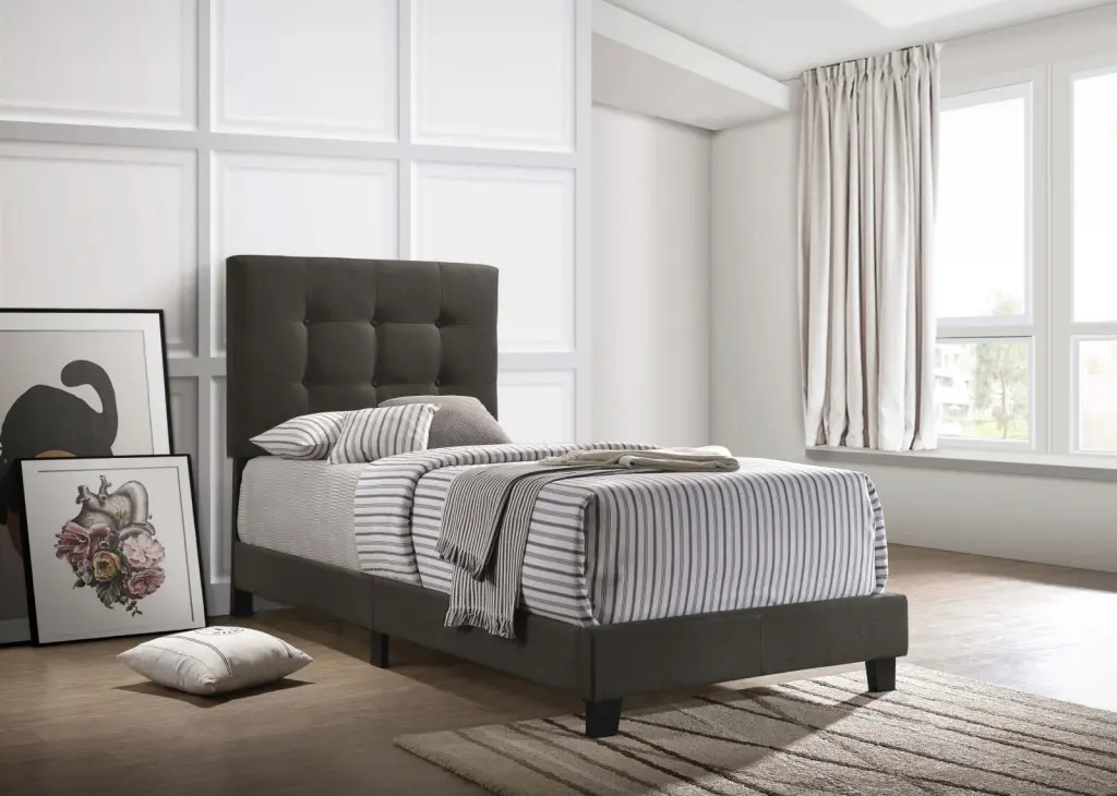 Charcoal Tufted Twin Panel Bed Box Spring Required Wood Frame furniture max