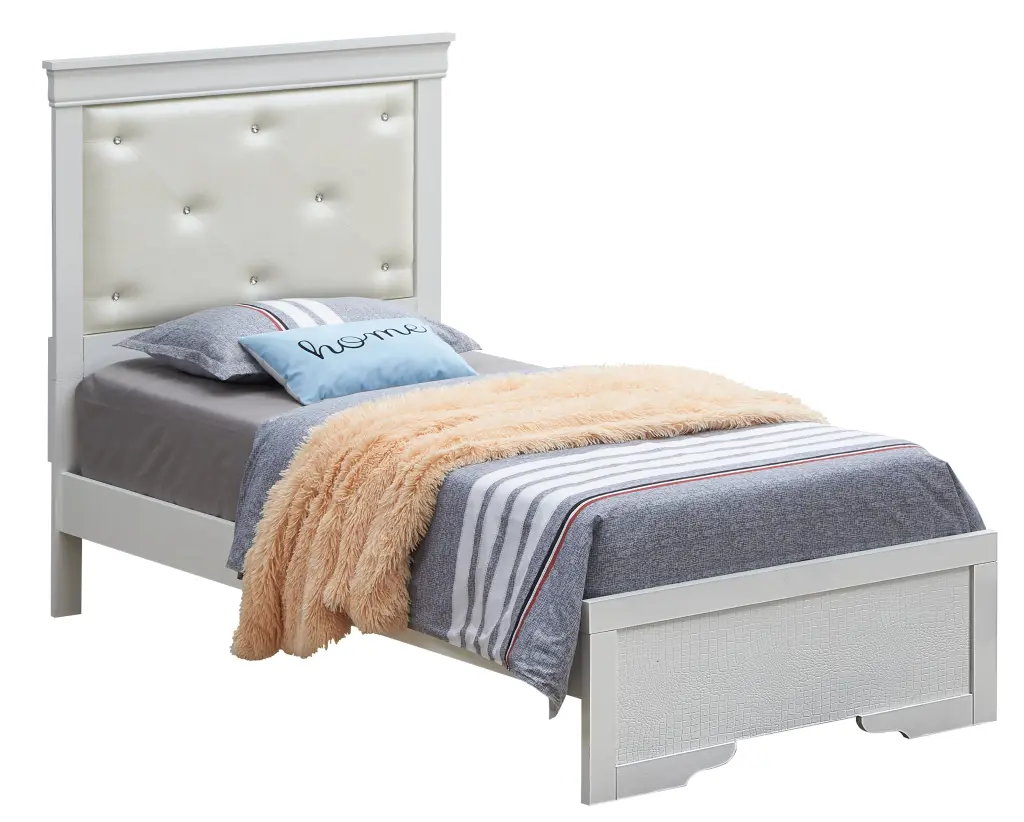 Lorana Twin Bed Silver Champagne Box Spring Required Modern Bed Frame glory furniture