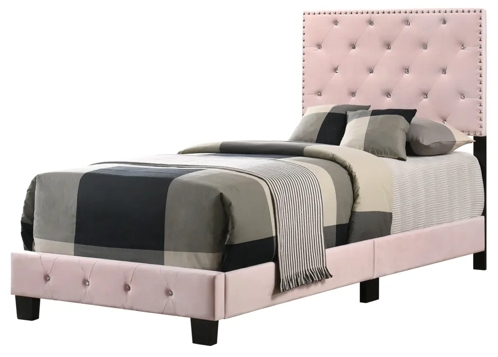 Suffolk G1406 TB Up Twin Bed Pink Foam Velvet Kids Bed Frame glory furniture