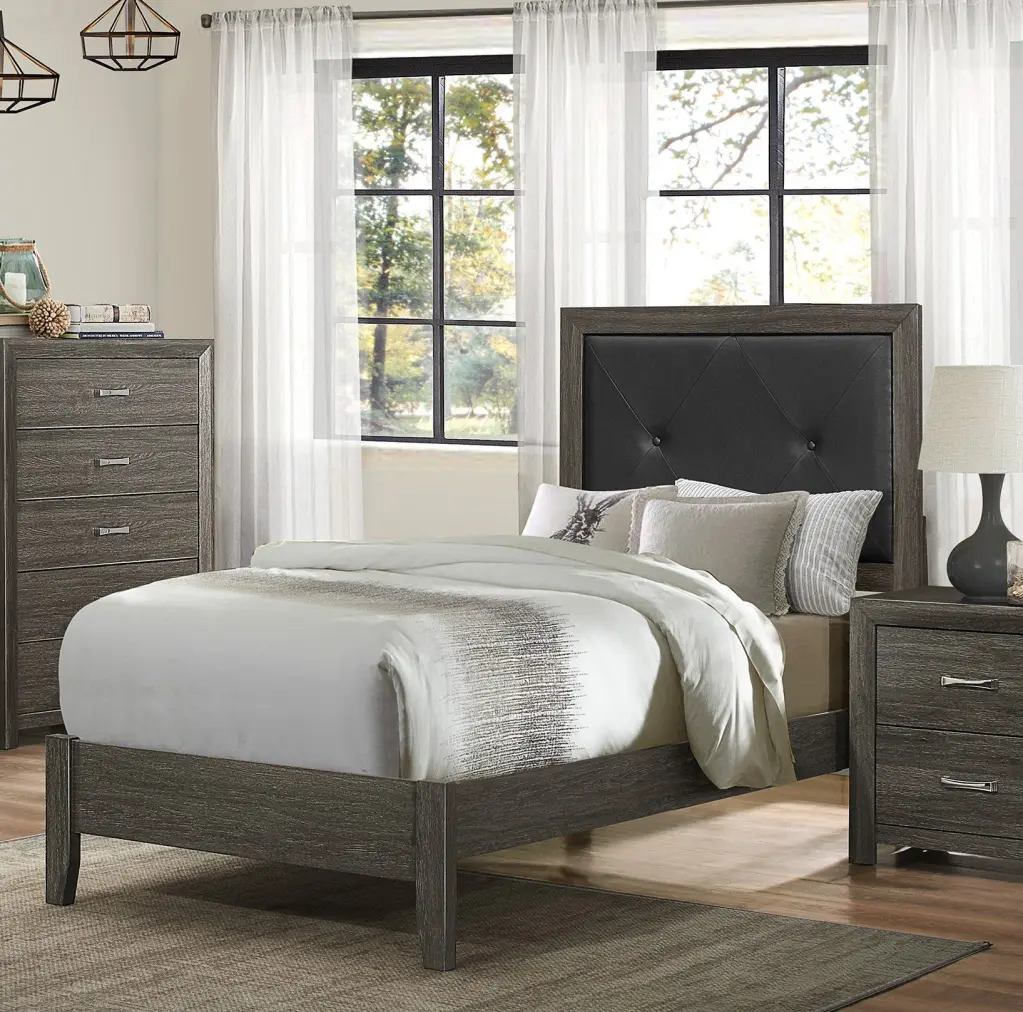 Contemporary Design Dark Gray Finish Twin Size Button Tufted Bed kanepe