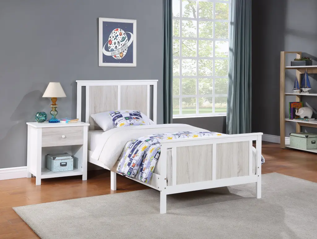 Connelly Twin Bed White Rockport Gray Solid Wood Frame simple living