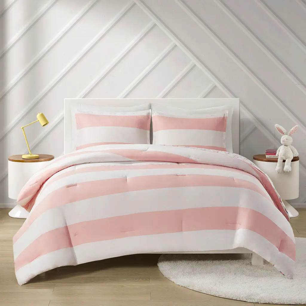 Cotton Cabana Stripe Reversible Easeer Set Rainbow Reverse Twin Size jla