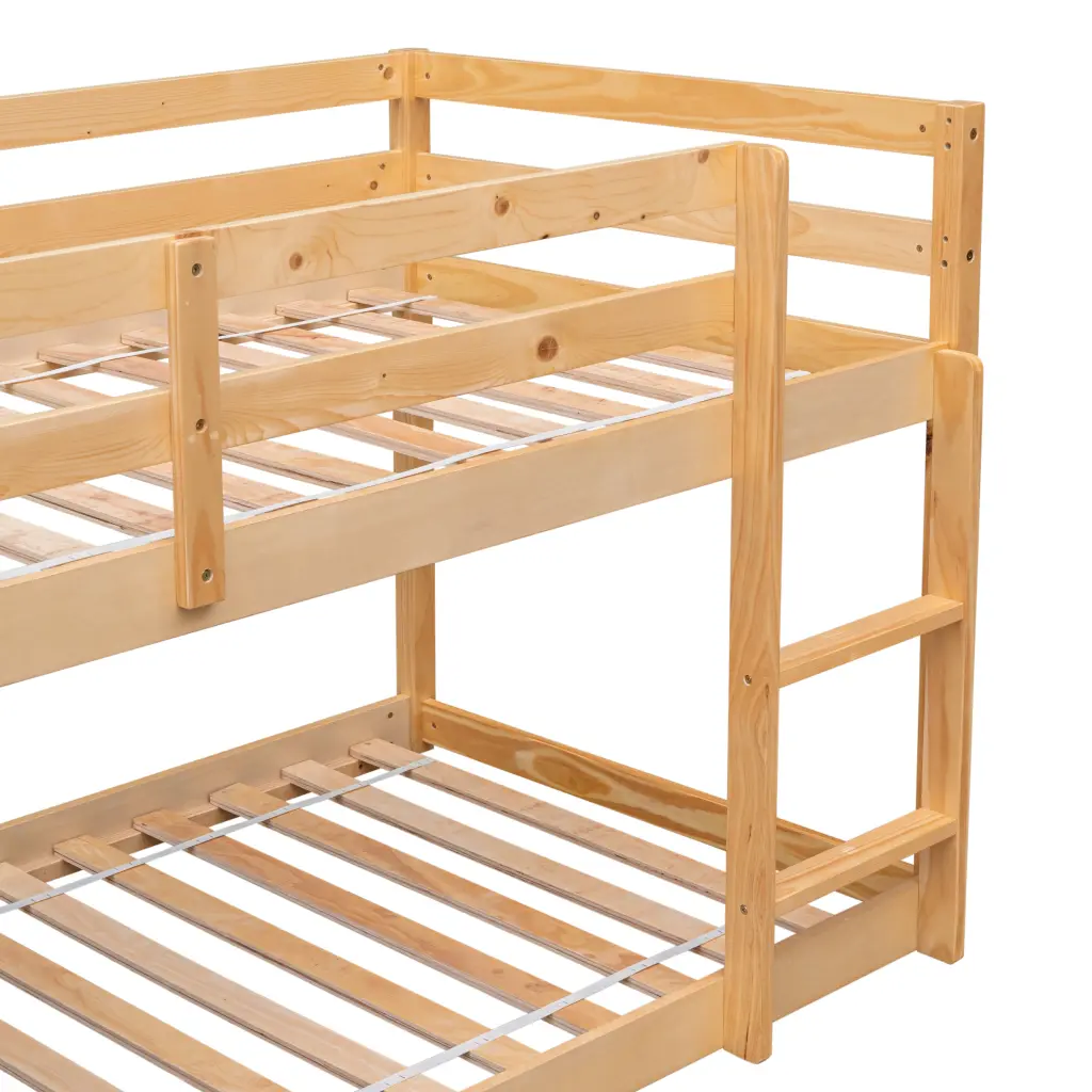 Twin Over Twin Floor Bunk Bed Natural Wood Finish inspirit