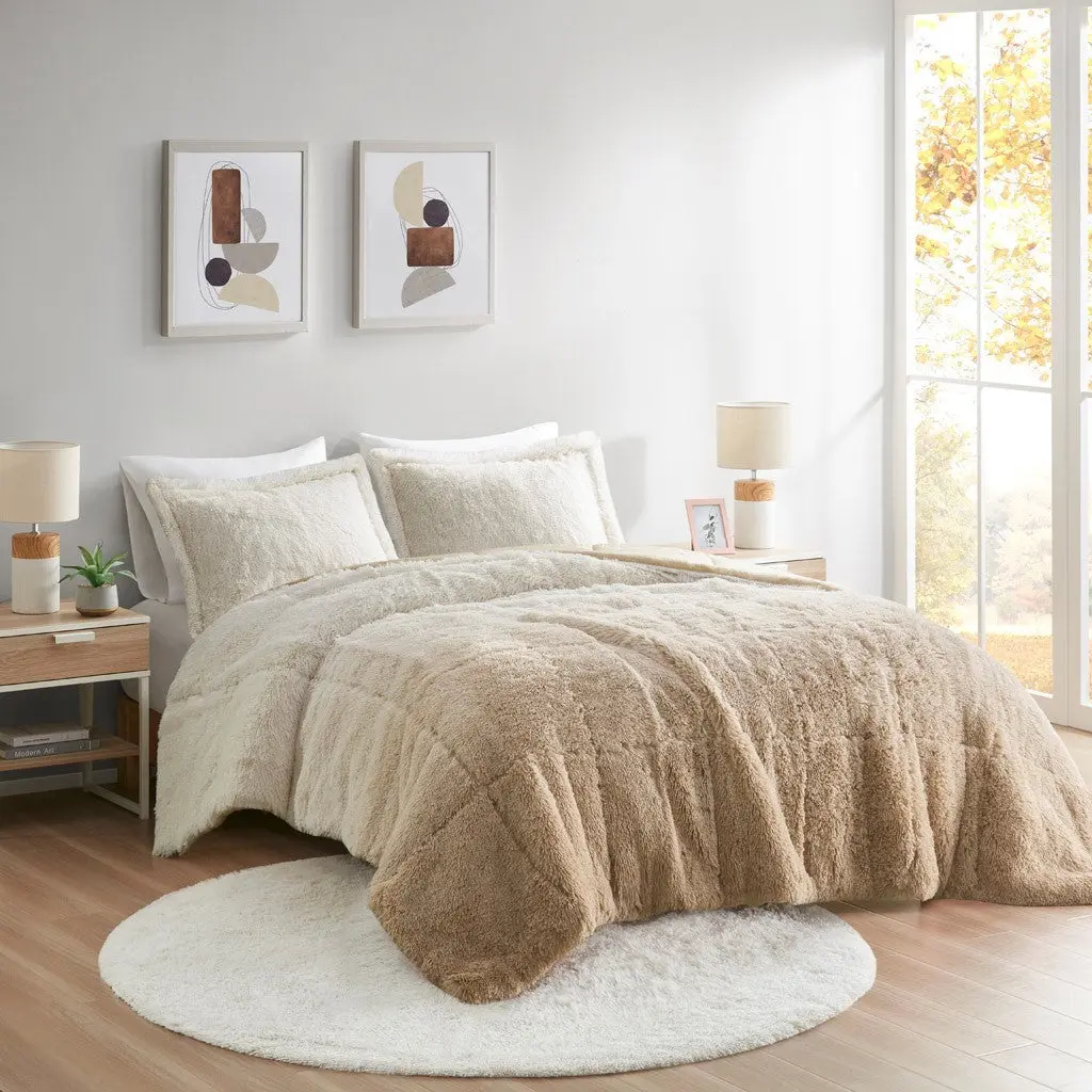 Ombre Shaggy Long Fur Easeer Mini Set Twin Natural Polyester Bedding jla