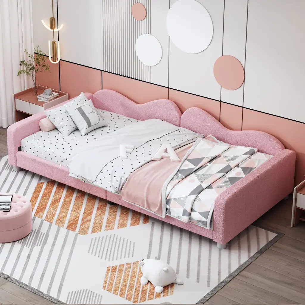 Twin Size Upholstered Daybed Sherpa Fabric Sofabed Cloud Design homey life