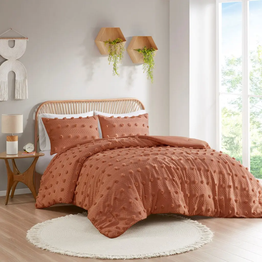 Clip Jacquard Easeer Set Twin Rust Polyester Bedding Collection jla