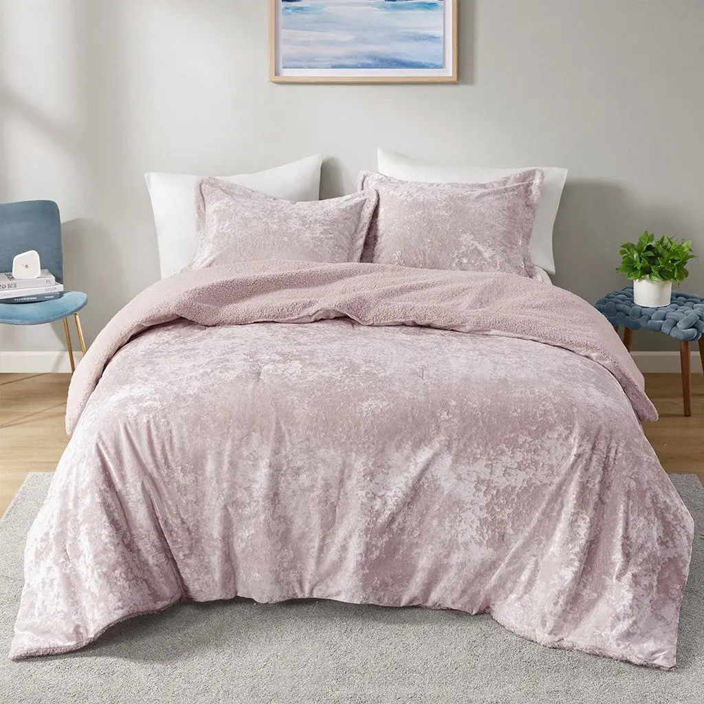 Crushed Velvet Sherpa Reversible Comforter Set Twin Light Purple Polyester jla
