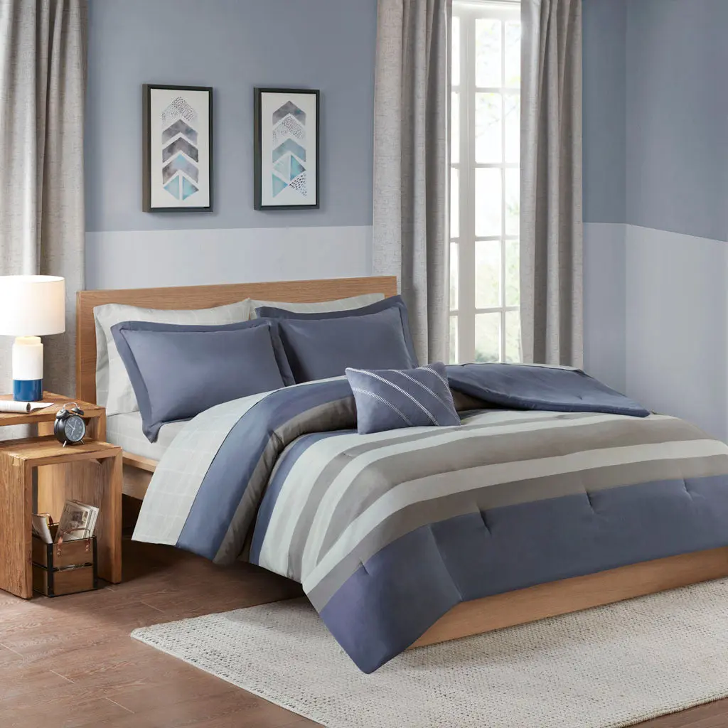 Striped Easeer Set Bed Sheets Twin XL Blue Grey Polyester jla