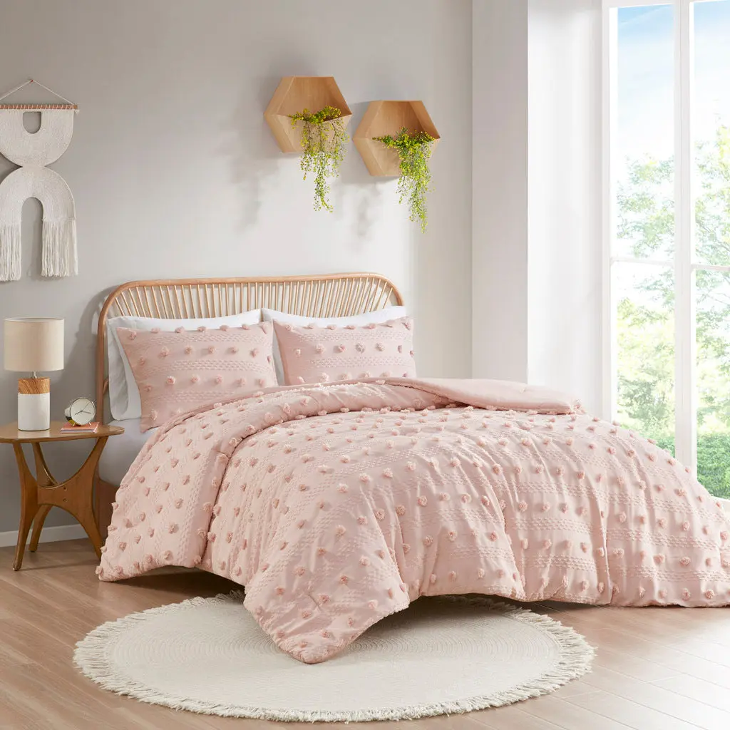 Clip Jacquard Easeer Set Twin Pink Polyester Bedding Set jla