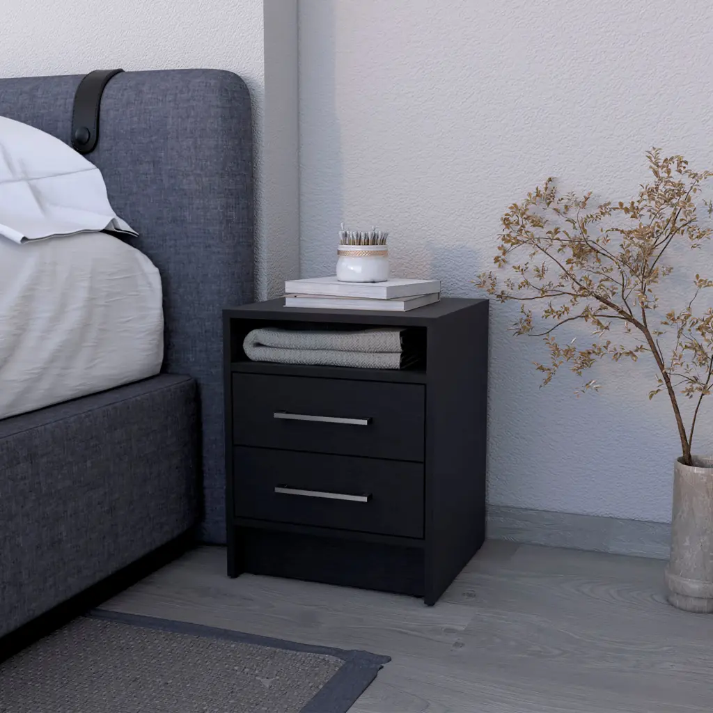 Philadelphia Nightstand Two Drawers and Concealed Shelf Black Finish rta mubles colombia