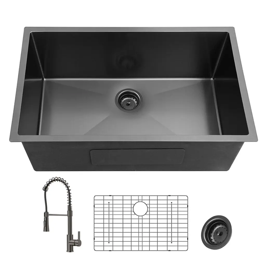 27Inch Gunmetal Black Undermount 18 Guage Stainless Steel Kitchen Sink Modern Farmhouse Design alwen