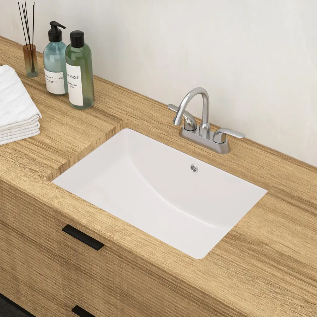 19.7 X14 Inch White Ceramic Rectangular Undermount Bathroom Sink Overflow lordear