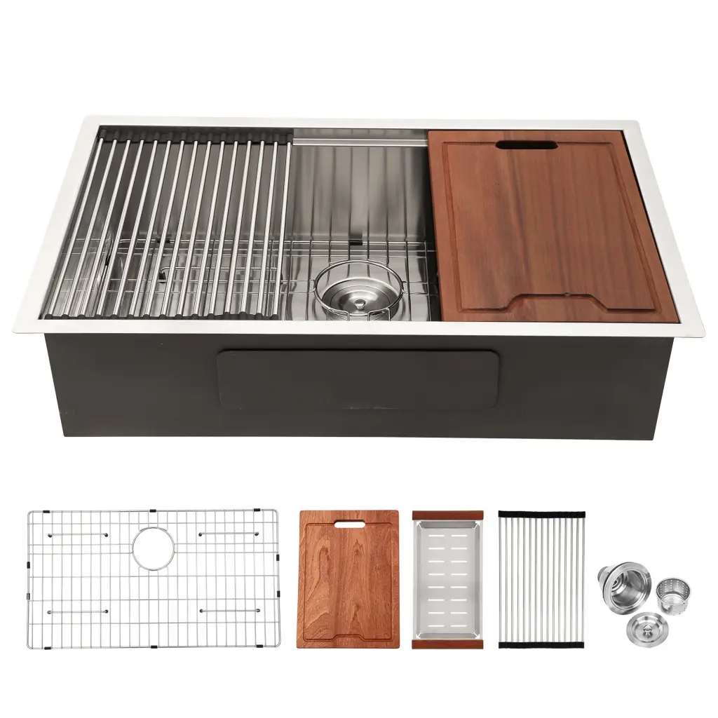 33 Inch Single Bowl Undermount Workstation Kitchen Sink 16 Gauge lordear