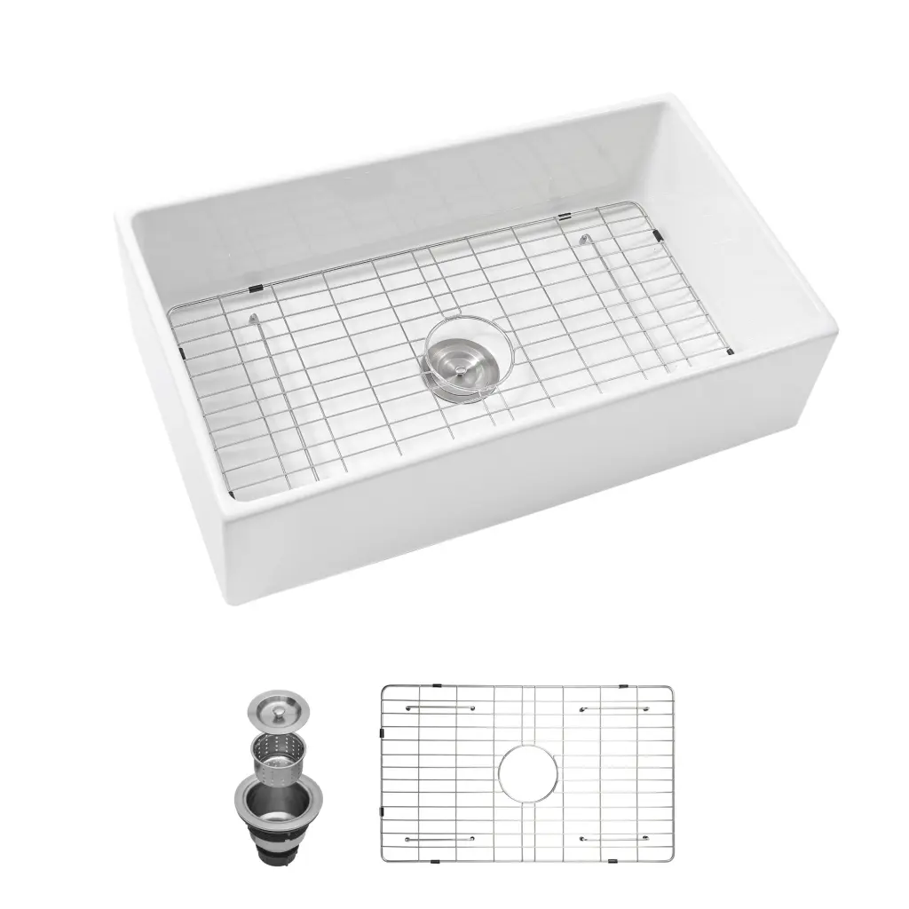 33 Inch White Farmhouse Kitchen Sink Undermount Single Bowl Stainless Steel Sink lordear