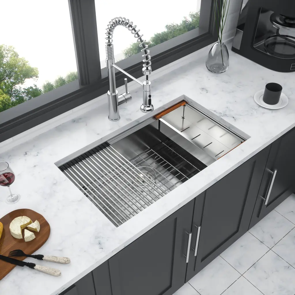 Single Bowl Undermount Workstation Kitchen Sink 32x19x10 Inch 16 Gauge Stainless Steel lordear