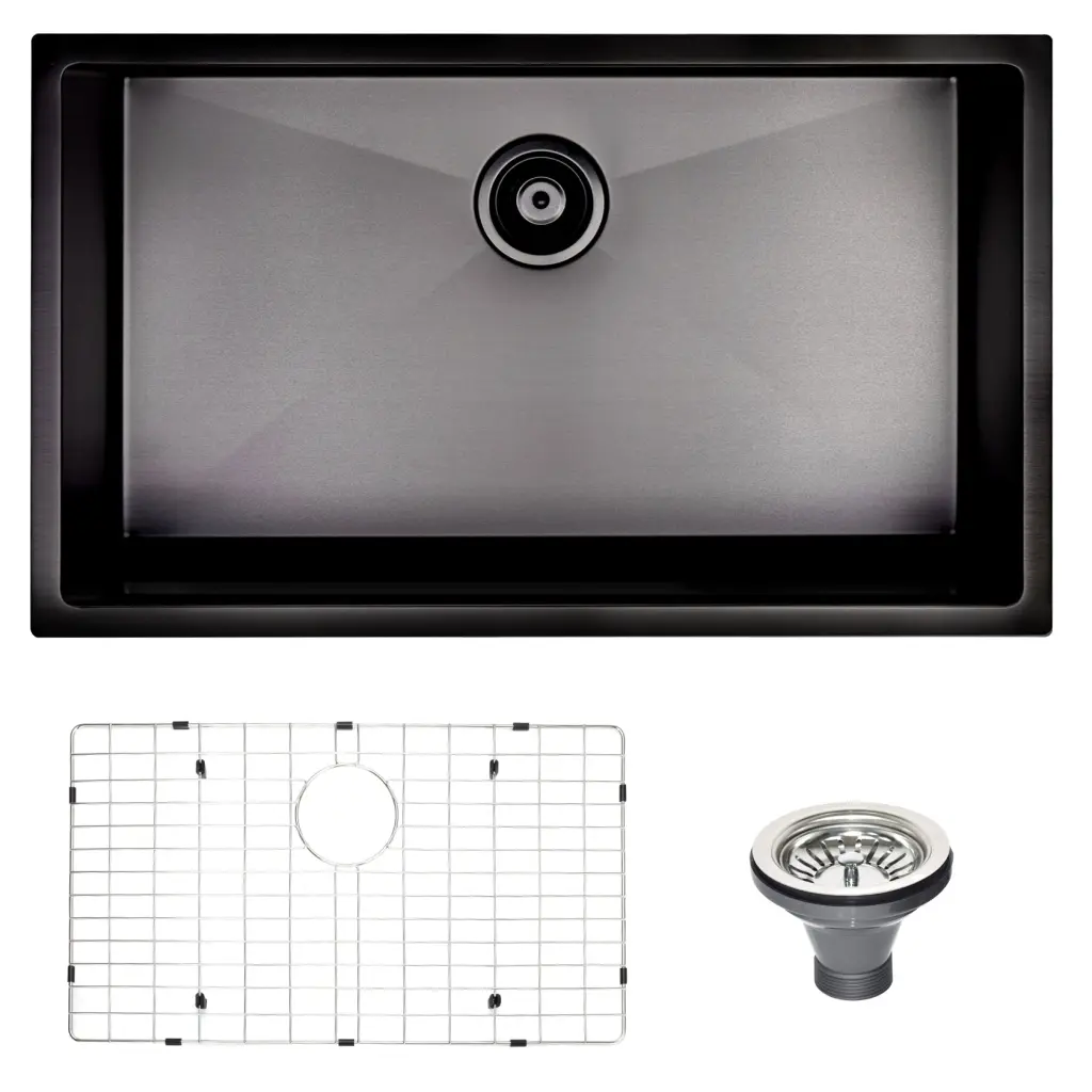 32 Inch Undermount Kitchen Sink Sink Grid Gunmetal Black Finish whale