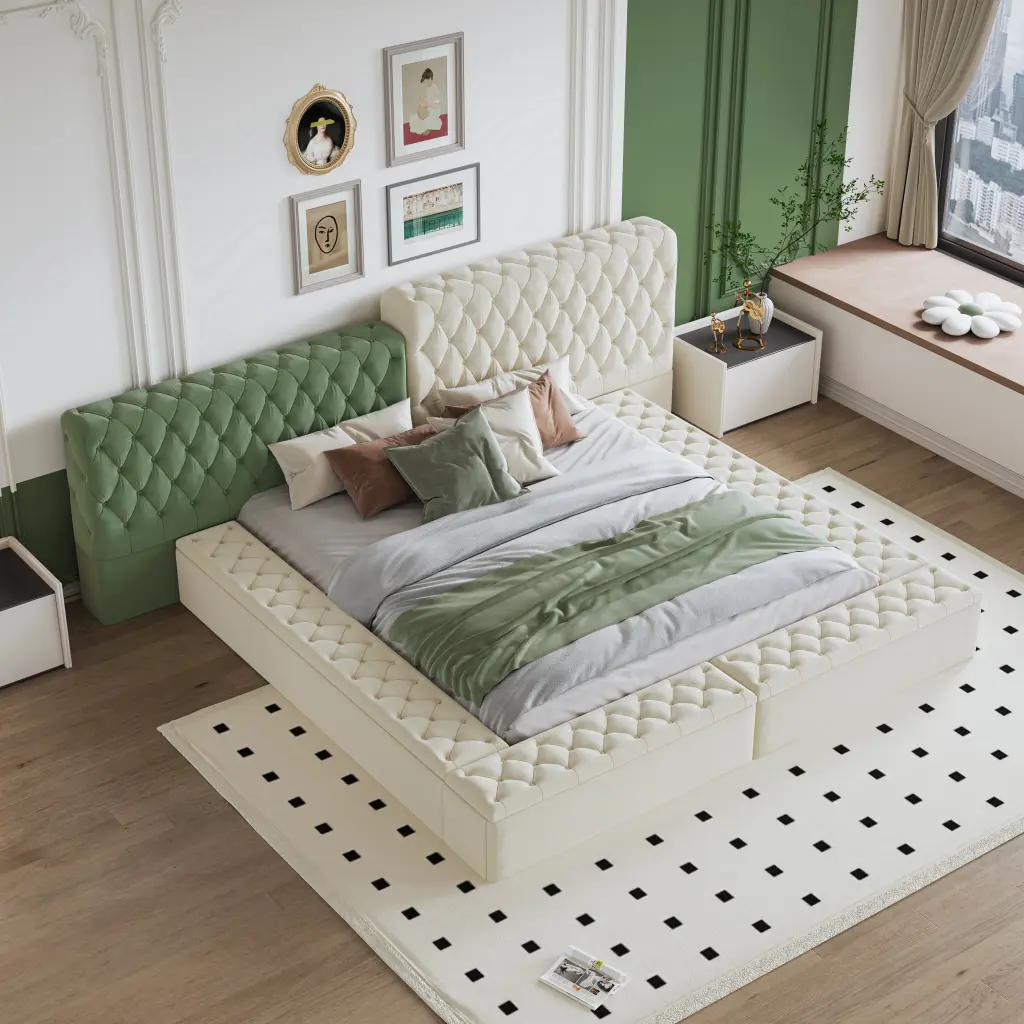 Contemporary Fully Upholstered Bed Deep Button Tufting bobby furniture