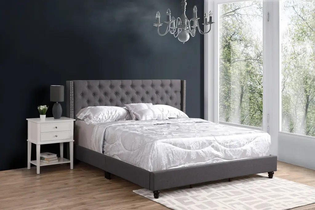 Julie G1904 King Upholstered Bed Gray Fabric Foam Headboard glory furniture