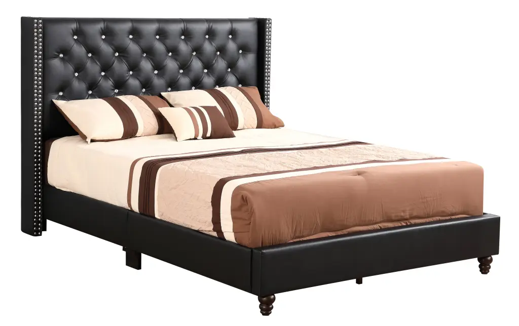 Julie G1919 Full Upholstered Bed Black Foam PU Modern Bed Frame glory furniture