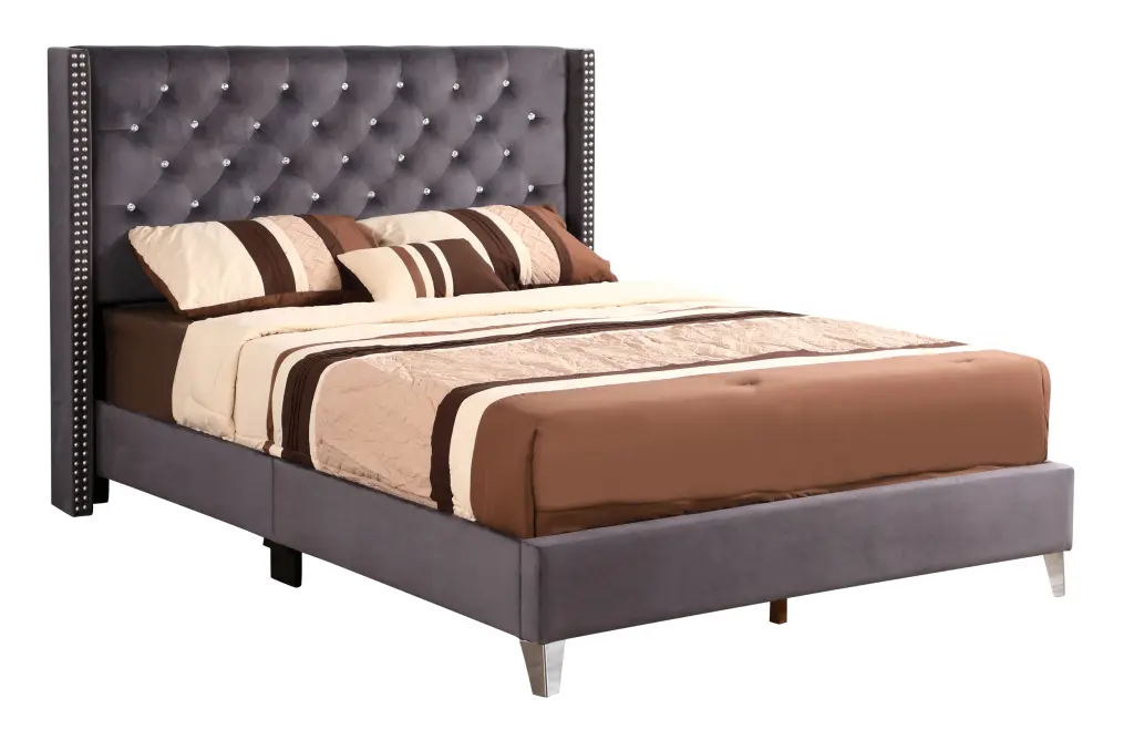 Julie G1920 FB Up Full Upholstered Bed Gray Foam Velvet glory furniture