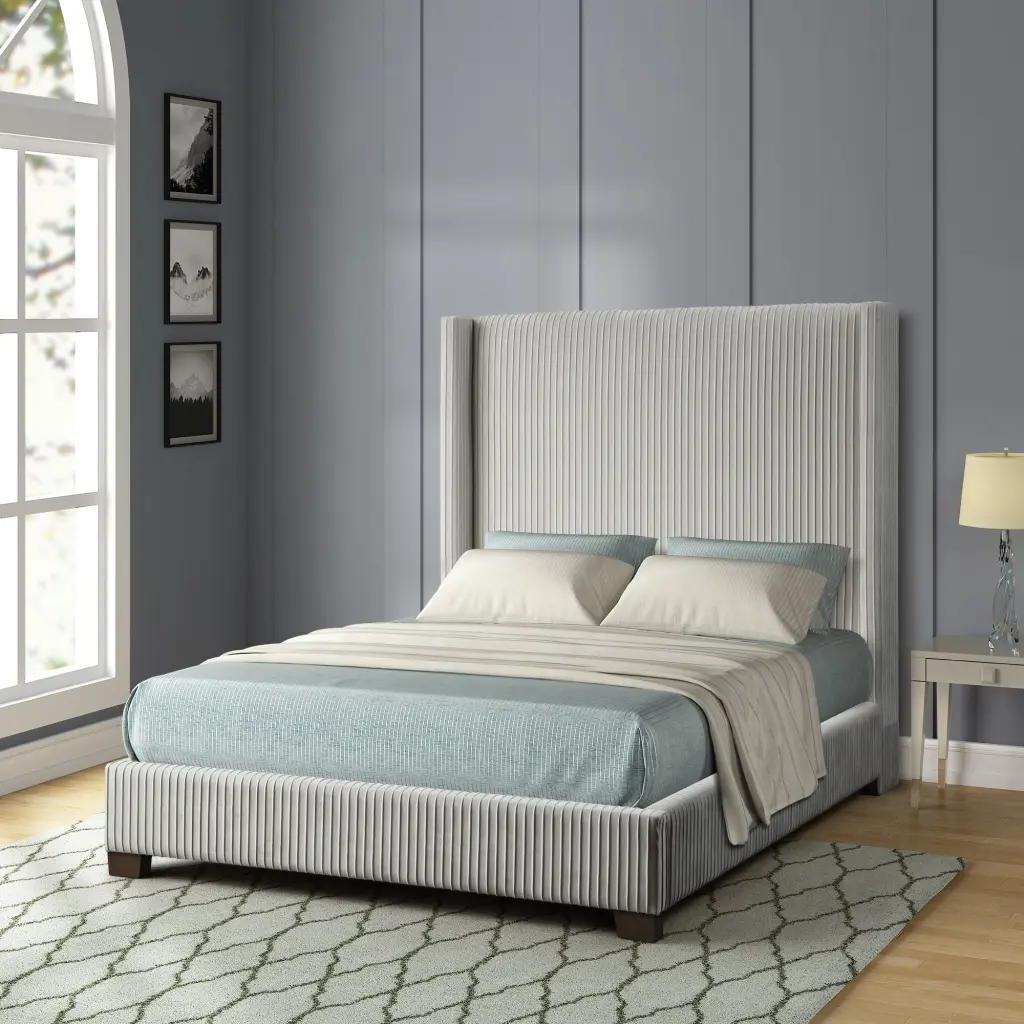 King Upholstered Bed Box Light Gray Box Spring Required ihomefurnishings