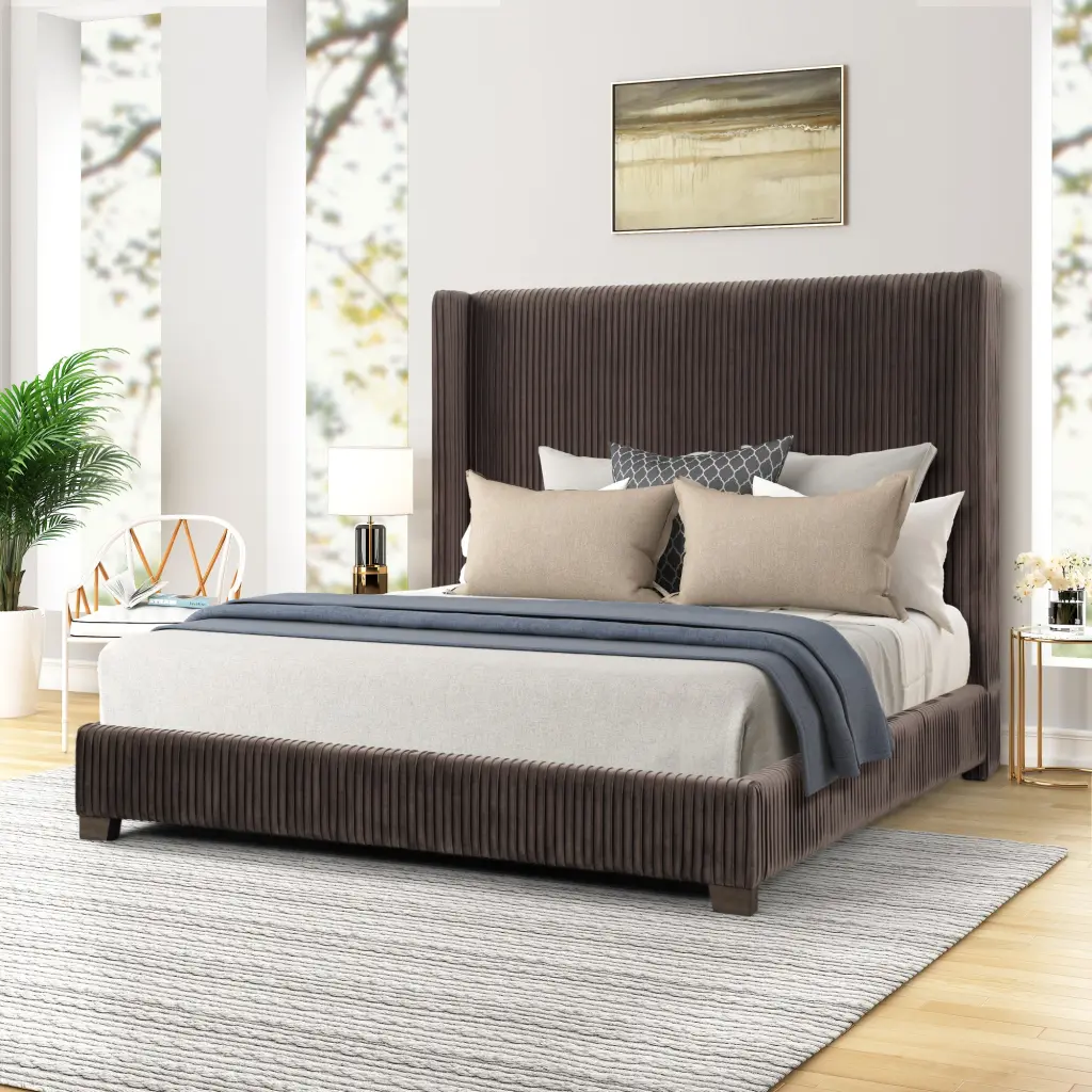 Queen Upholstered Bed Box Dark Brown Box Spring Required Queen Dark Brown ihomefurnishings