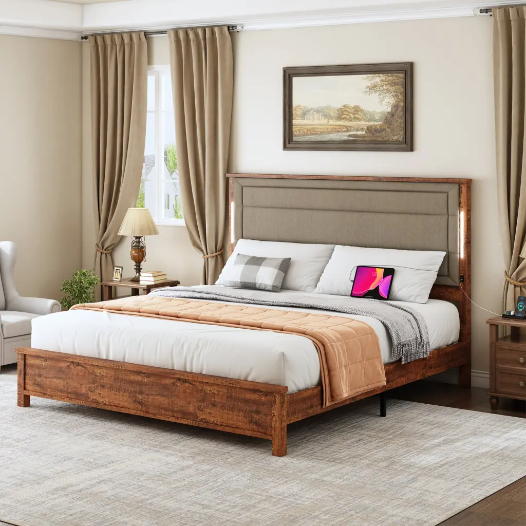 King Size Upholstered Bed Frame Headboard - Elegant Bedroom Design jhomier furniture