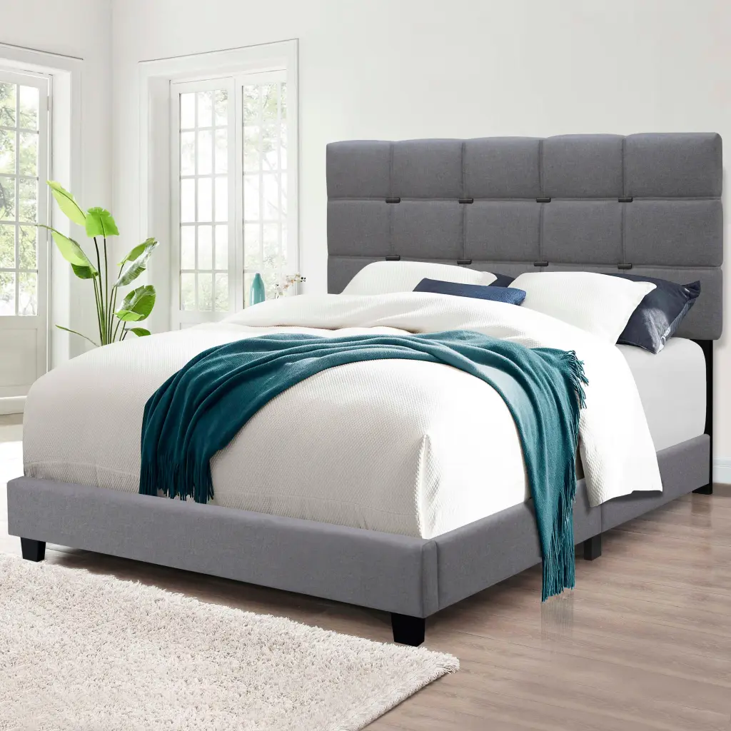 Gray Queen Size Adjustable Upholstered Bed Frame Chic Gathering Design serene home