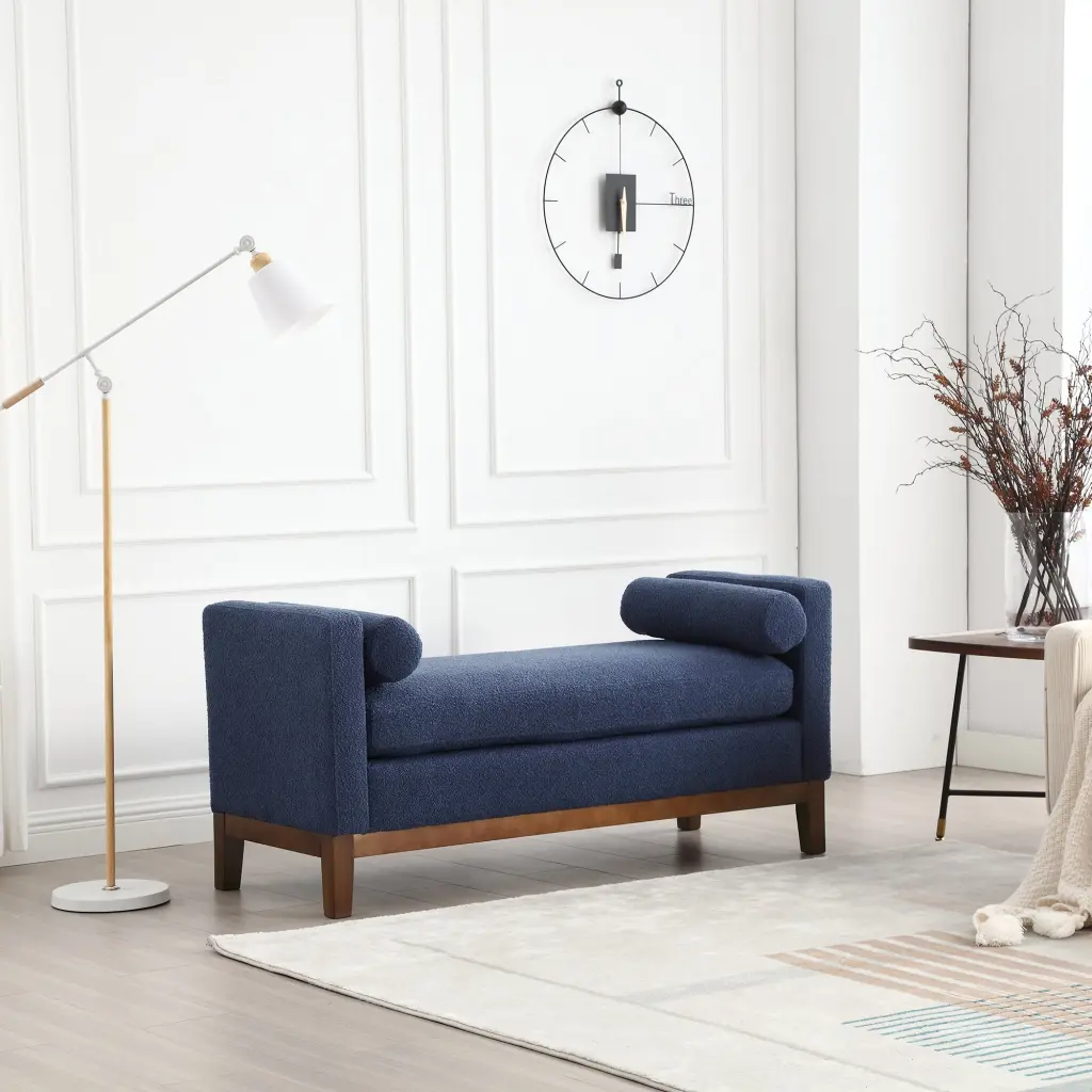 53.5 Inch Elegant Upholstered Bench Ottoman Wood Legs And Strengthened Pillows w1852