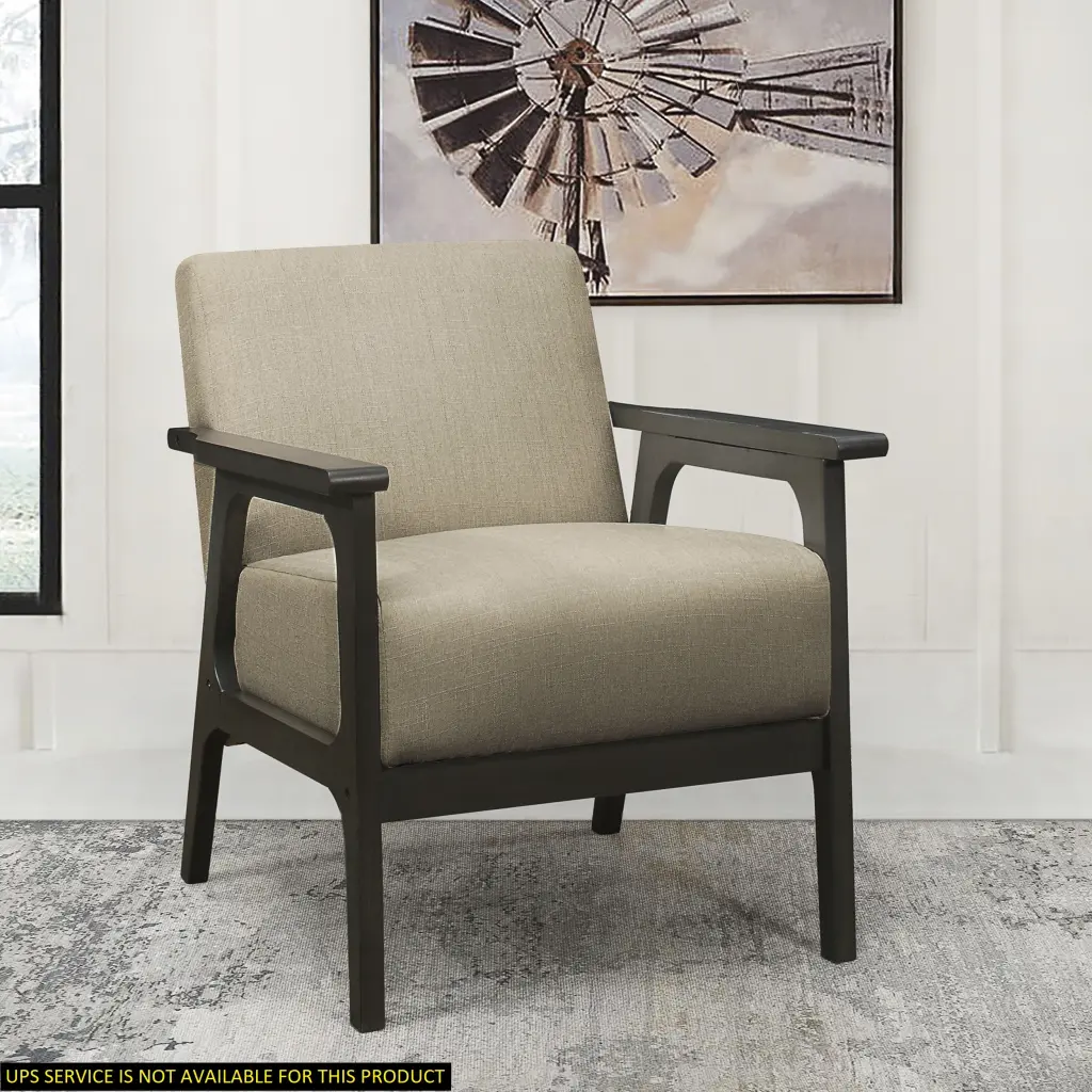 Light Brown Fabric Upholstered Accent Chair Solid Rubberwood Antique Style 1Pc kanepe