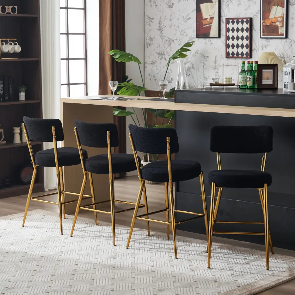 Set 2 Modern Teddy Fabric Upholstered Bar Stools Metal Base rnb