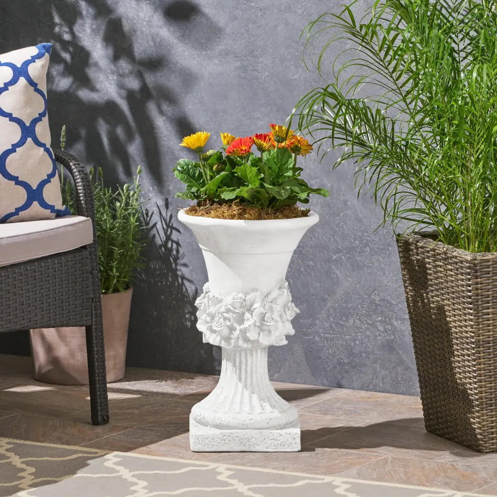 Mgo Garden Urn Planter Antique White Magnesium Oxide Outdoor Decor nh-bc furniturings