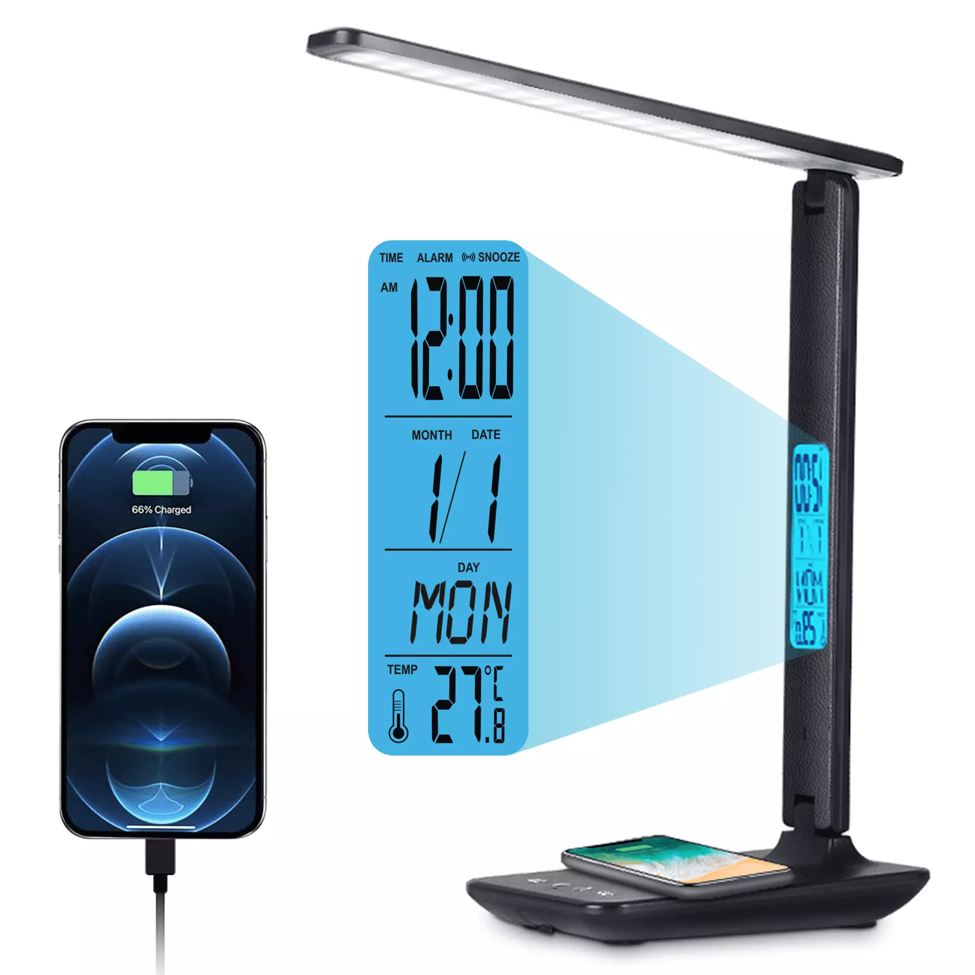 BCOOSS LED Desk Lamp Office Home College USB Port Eye-Caring Study Lamp Black