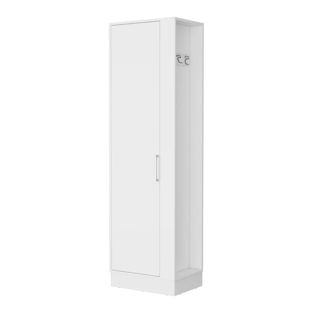 Clarno Tall Storage Cabinet Single Door Broom Hangers White MDF fm furniture