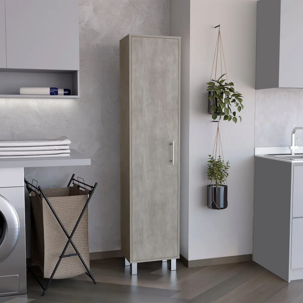 Linquirea Storage Cabinet Broom Hangers 1 Door Freestanding Natural Grey Organizer rta mubles colombia