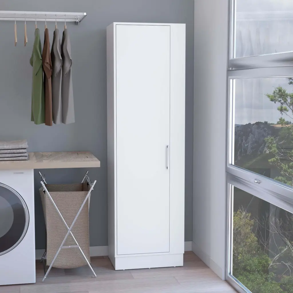 Storage Cabinet 72 Inch H Six Internal Shelves One Door Three Broom Hangers rta mubles colombia