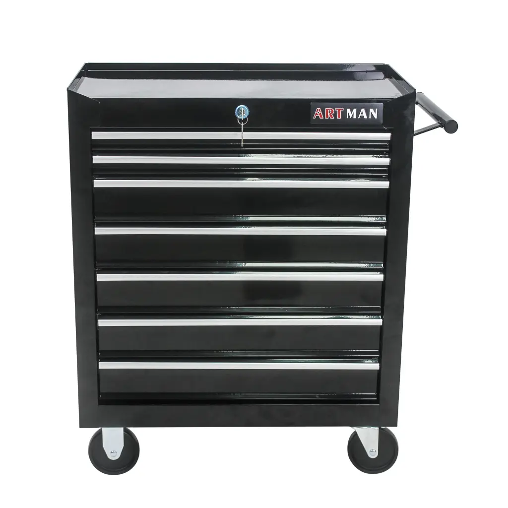 7 Drawers Multifunctional Tool Cart Wheels Black Steel Storage artman